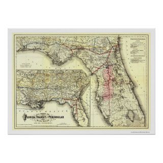 Florida Transit Railroad Map 1882 Poster