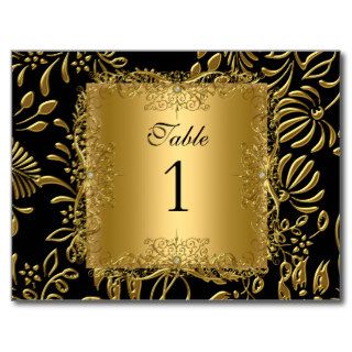 Table Number Seating Place Cards Damask Gold Postcards