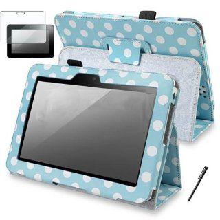 Snap on Cover Fits  Kindle Kindle Fire HD 7" 1st Generation 2012 Blue Polka Dot Pattern PU Leather with Stand Folio + Stylus/Pen + LCD screen protective film  ( does not fit Kindle Fire or Kindle Fire HD 7" 2013 2nd Generation or Kindle Fire HD 8