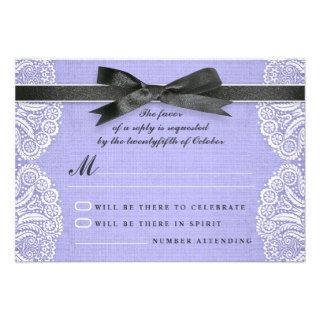 White lace, black ribbon & burlap wedding RSVP Personalized Announcement