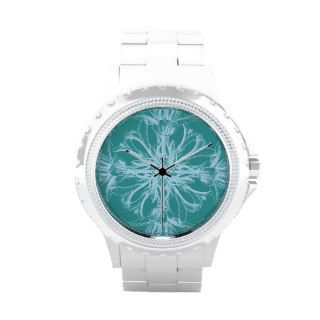 Blue Green Damask Tropical Floral Wristwatch