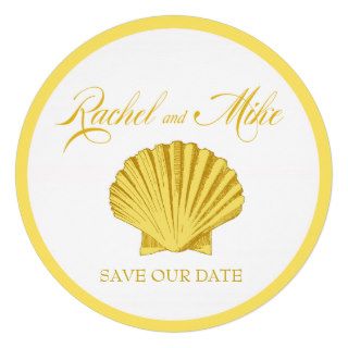 Scallop Seashell Beach Wedding  yellow Invite