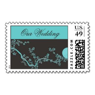 Cherry Blosson Vines Our Wedding Love Turquoise Stamp