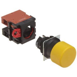 Omron A22 SY 11M Mushroom Type Pushbutton and Switch, Screw Terminal, IP65 Oil Resistant, Non Lighted, Momentary Operation, Round, Yellow, 30mm Diameter, Single Pole Single Throw Normally Open and Single Pole Single Throw Normally Closed Contacts Electron