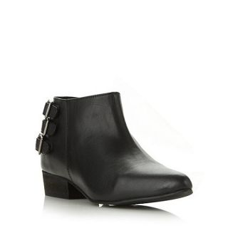 Faith Black leather buckled low heel ankle boots