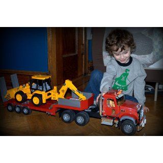 Bruder Mack Granite Flatbed Truck with JCB Loader Backhoe Toys & Games