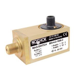 NOSHOK 500 Series Aluminum Anodized Electronic Pressure Mag Switch, 2 Normally Closed, 100 mA, 1/4" NPT Male, 4 pin M12x1 Connector, 0 1000 psi Pressure Range Voltage Transducers
