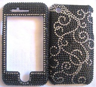 Apple iPhone 3G/3GS   Pasily Design Silver on Black   Full Rhinestones/Diamond/Bling/Diva   Hard Case/Cover/Faceplate/Snap On/Housing Cell Phones & Accessories