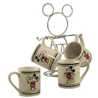 Disney Mugs, Coffee Mugs Set 4 Cups ww/ Metal Rack   Travel Mugs