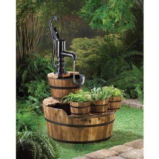 OLD FASHIONED WATER PUMP WOOD WOODEN APPLE WINE BARREL OUTDOOR PATIO FOUNTAIN  Free Standing Garden Fountains  Patio, Lawn & Garden