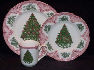 Johnson Brothers Old Britain Castles 12 Piece Christmas Tree Dinnerware Set, Pink and Green Kitchen & Dining