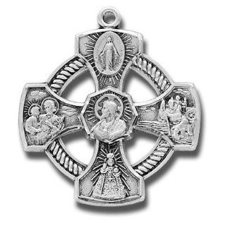 Round Sterling Silver Medal Pierced 4 way Jesus Mary St. Joseph St. Christopher W/halo with 24" Stainless Steel Chain in Gift Box. Catholic Saint Christopher Patron Saint of Bookbinders, Epilepsy, Gardeners, Mariners, Pestilence, Thunder storms, Trave