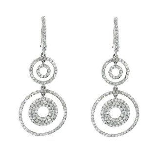 Ladies Round 14K White Gold 1.80Ct Diamond Drop Dangle Eye Earrings Jewelry