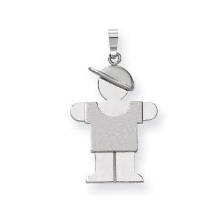 14k White Gold Medium Boy with Hat on Right Engravable Charm Pendant Necklaces Jewelry