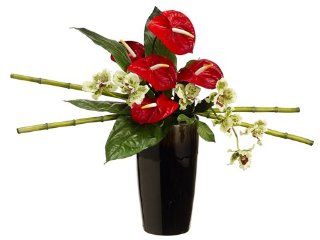 21" Artificial Red Anthurium & Odontoglossom Floral Arrangement   Artificial Mixed Flower Arrangements