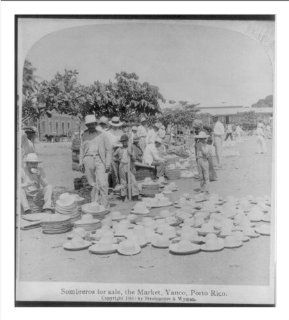Historic Print (M) Sombreros for sale, the Market, Yauco, Porto Rico   Sombrero Military