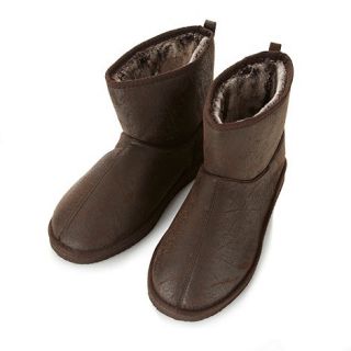 Mantaray Brown distressed faux fur lined slipper boots