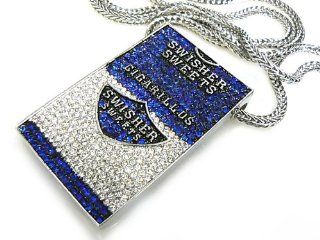 Siver with Blue Iced Out Swisher Sweets Cigarillos Pendant and 36 Inch Franco Chain Necklace Jewelry