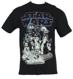 Star Wars Mens T Shirt   Yoda, Darth Vader, Luke Skywalker, and Others in 3d Glasses on Black (Large) Clothing