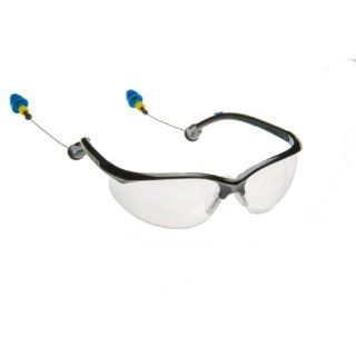 PlugsSafety PSGLS2A PP Polycarbonate Hard Coated Safety Glasses with PermaPlug Ear Plugs, Clear Anti Fog Lens, Black Frame