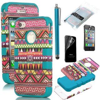 Pandamimi ULAK Hybrid High Impact Case Tribal Pink / Blue Silicone for iPhone 4 4S +Screen Protector +Stylus Cell Phones & Accessories