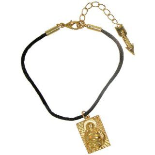 Buddha Bracelet On Satin Cord, Ours Alone, Quality Made in USA, in Black with Gold Finish Jewelry