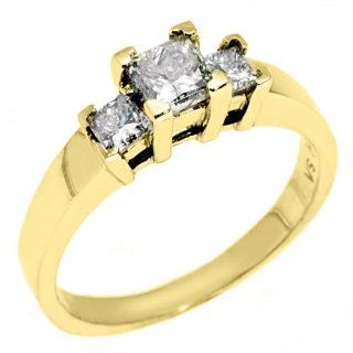 14k Yellow Gold 1 Carat Princess Cut Past Present Future 3 Stone Diamond Ring TheJewelryMaster Jewelry