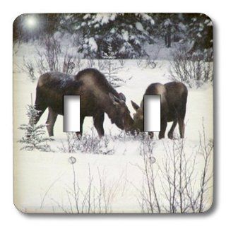 lsp_14600_2 Krista Funk Creations Moose   Moose Cow and Calf Eating Winter Branches in the Snowy Field 1   Light Switch Covers   double toggle switch   Wall Plates  
