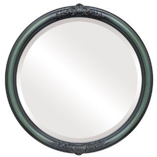 Ornate wood Round Beveled Wall Mirror in a Red, Green & Blue Contessa style Hunter Green Frame 16x16 outside dimensions   Wall Mounted Mirrors