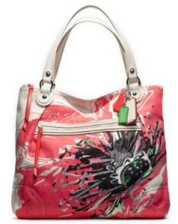 Coach Poppy Placed Flower Glam Tote Bag Purse 19029 Light Khaki Coral Shoulder Handbags Shoes