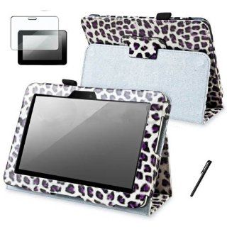 Snap on Cover Fits  Kindle Kindle Fire HD 7" 1st Generation 2012 Purple Leopard Pattern PU Leather with Stand Folio + Stylus/Pen + LCD screen protective film  ( does not fit Kindle Fire or Kindle Fire HD 7" 2013 2nd Generation or Kindle Fire HD 8
