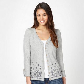 Mantaray Grey embroidered floral border cardigan