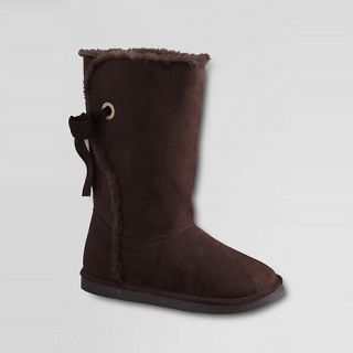 Lands End Brown Girls High Faux Sheepskin Back Lace Boots