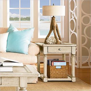 American Drew Americana Home End Table in Weathered White   114 915W