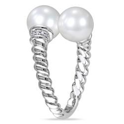 Miadora Sterling Silver FW Pearl and Diamond Accent Ring (8 8.5 mm) Miadora Pearl Rings
