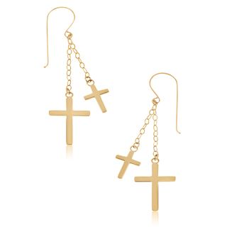 Gioelli 14k Yellow Gold Double Cross Dangle Earrings Gold Earrings