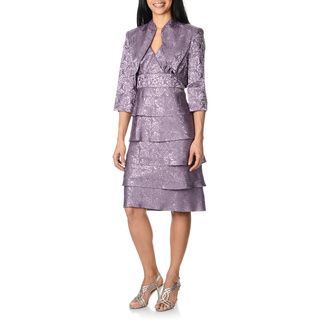 R & M Richards Women's Orchid Tiered Jacquard Dress and Jacket Set R & M Richards Evening & Formal Dresses