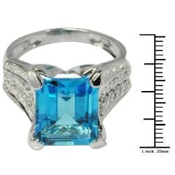 De Buman 18K Gold and Silver Blue Rectangle Topaz and Round Prong set Cubic Zirconia Ring De Buman Gemstone Rings