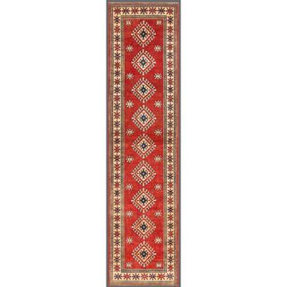 Afghan Hand knotted Kazak Red/ Ivory Wool Rug (2'10 x 11'5) Runner Rugs