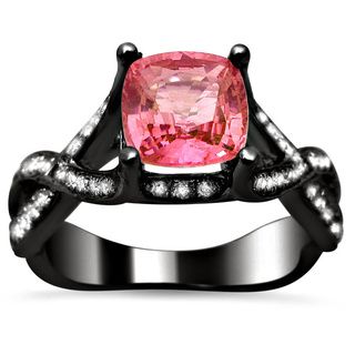 18k Black Gold 2.05ct TDW Certified Cushion Cut Diamond and Pink Sapphire Ring Engagement Rings