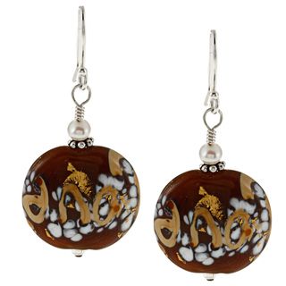 Charming Life Silver Brown Glass and FW Pearl Earrings (5 mm) Charming Life Fashion Earrings