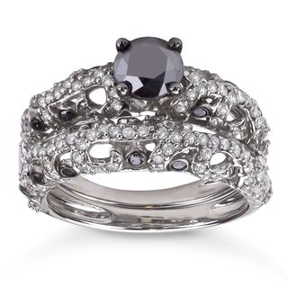 2ct TDW Black and White Diamond Bridal Ring Set (H I, I1 I2) Bridal Sets