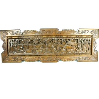 Farmers Gathering Carved Relief Panel Wall Hangings