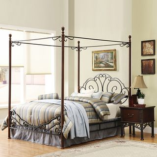 Tribecca Home LeAnn Gracefull Scrool Iron Metal King size Canopy Bed Tribecca Home Beds
