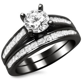 14k Black Gold 1 1/2ct Round Princess Cut Diamond Engagement Ring Set (G H, SI1 SI2) Bridal Sets