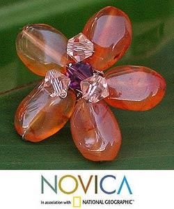 'Honey Flower' Carnelian Button Earrings (Thailand) Novica Earrings