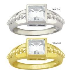 10k Gold Synthetic White Zircon Square Ring Cubic Zirconia Rings