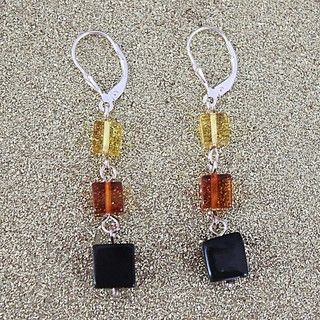 Sterling Silver Cognac/ Honey/ Lemon Amber Cubes Earrings (Lithuania) Earrings