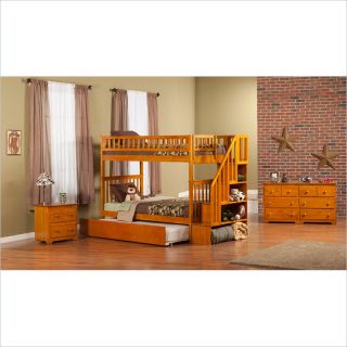 Atlantic Furniture Woodland Stair Bunkbed with Trundle Bed in Caramel   AB56XX57