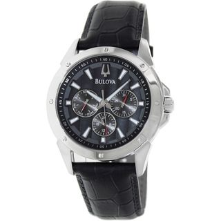 Bulova Men's Sport Black Leather Strap Grey Dial Watch Bulova Men's Bulova Watches